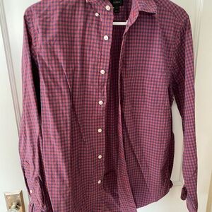 J. Crew Men's Burgundy and Navy Plaid Shirt